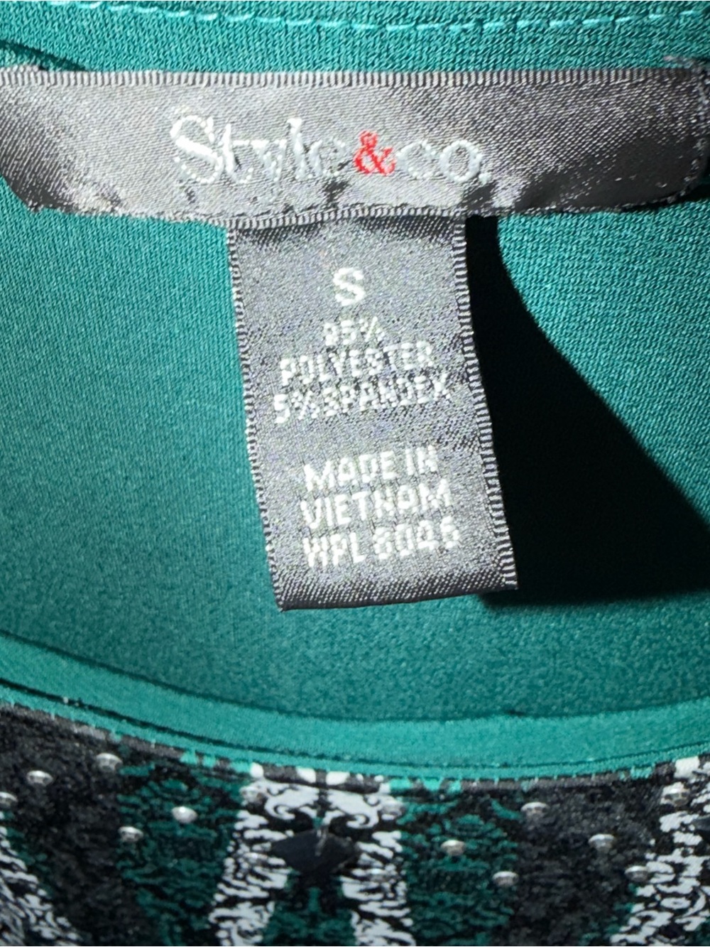 Style & Co. Teal and Black Patterned Long-Sleeve Top - Picture 5 of 5